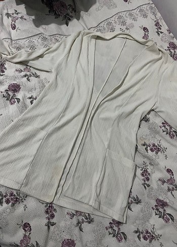 Uzun Kollu Beyaz Kadın Keten Hırka - Görsel 3