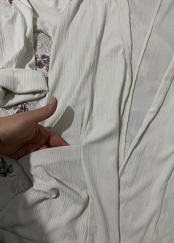 Uzun Kollu Beyaz Kadın Keten Hırka - Görsel 2