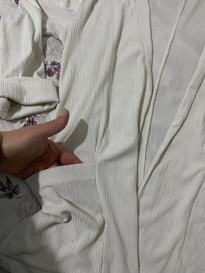 Uzun Kollu Beyaz Kadın Keten Hırka - Görsel 2