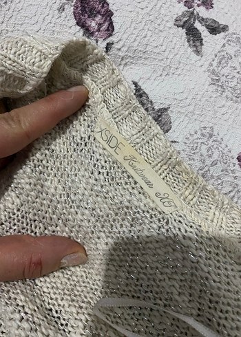 Bohem Gri Nakışlı Boğazlı Triko ceket - Görsel 3