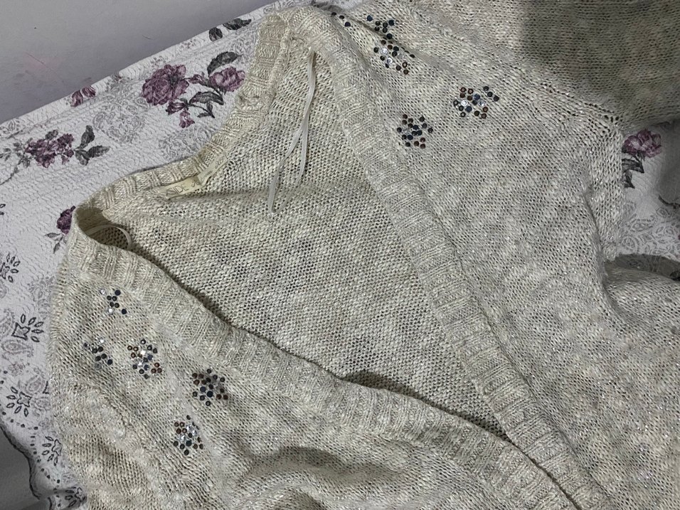 Bohem Gri Nakışlı Boğazlı Triko ceket - Görsel 2