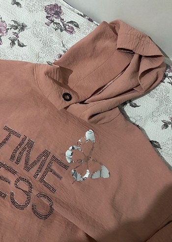 Pembe Kapüşonlu Kelebek Baskılı Sweatshirt - Görsel 2