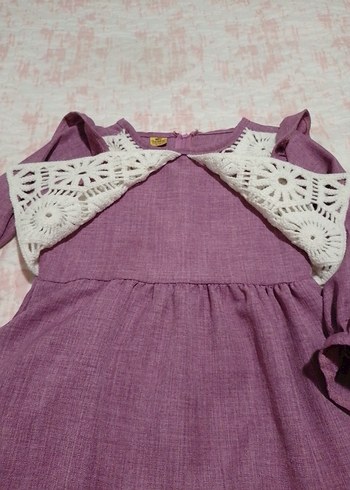 Uzun Kollu Bohem Mor Kız Çocuk Elbisesi - Görsel 3