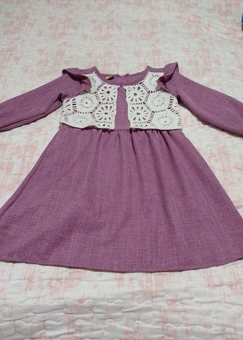 Uzun Kollu Bohem Mor Kız Çocuk Elbisesi - Görsel 9