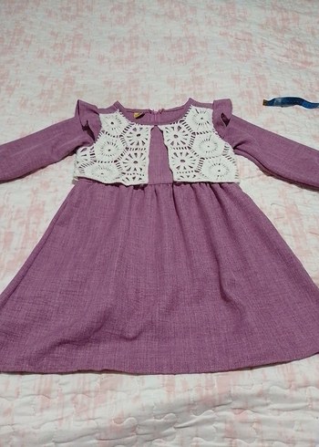 Uzun Kollu Bohem Mor Kız Çocuk Elbisesi - Görsel 7