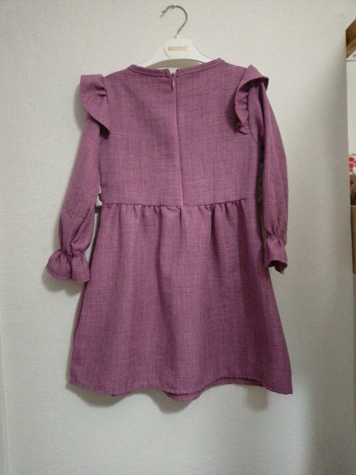 Uzun Kollu Bohem Mor Kız Çocuk Elbisesi - Görsel 2