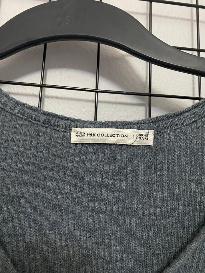 Gri V Yaka Uzun Kollu Triko Elbise - Görsel 2