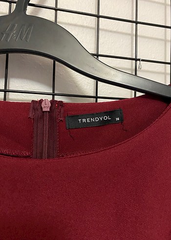 Bordo Kısa Kollu Midi Elbise - Görsel 4