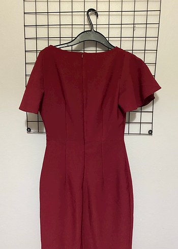 Bordo Kısa Kollu Midi Elbise - Görsel 2