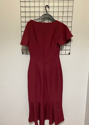 Bordo Kısa Kollu Midi Elbise - Görsel 3