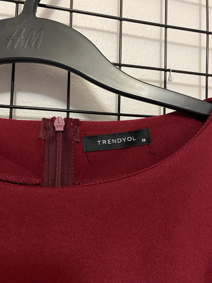 Bordo Kısa Kollu Midi Elbise - Görsel 4