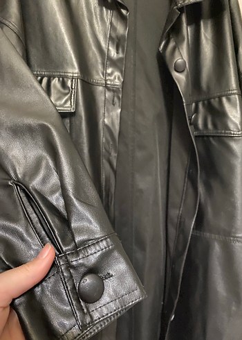Düğmeli Siyah Deri Kadın Ceket - Görsel 3