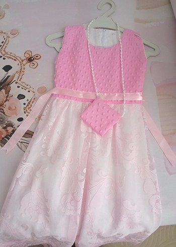 Pembe Dantel Detaylı Kız Elbisesi - Görsel 3