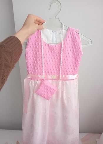Pembe Dantel Detaylı Kız Elbisesi - Görsel 2