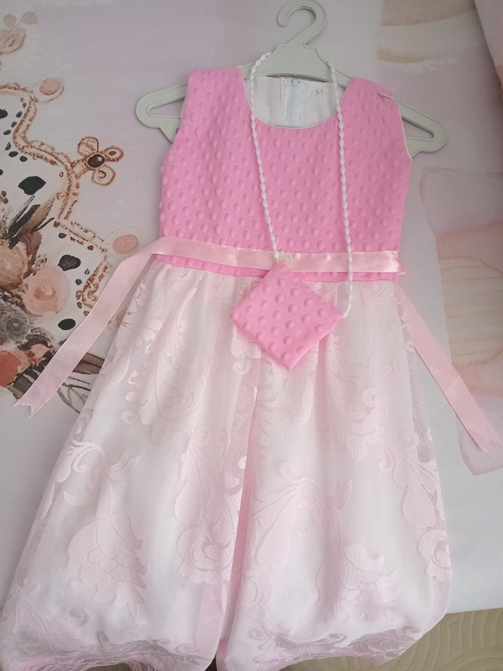 Pembe Dantel Detaylı Kız Elbisesi - Görsel 3