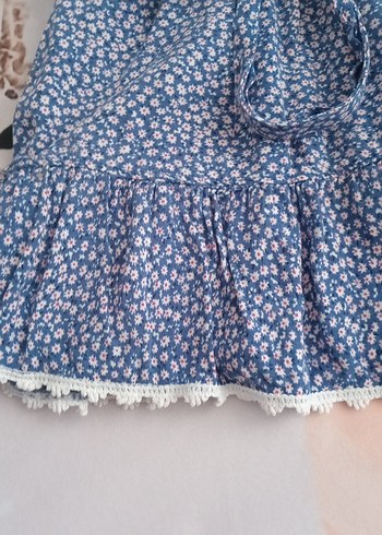 Kız Çocuk Mavi Pamuklu Fırfırlı Elbise - Görsel 5