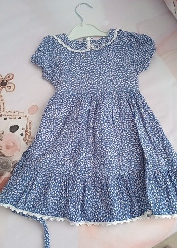 Kız Çocuk Mavi Pamuklu Fırfırlı Elbise - Görsel 2