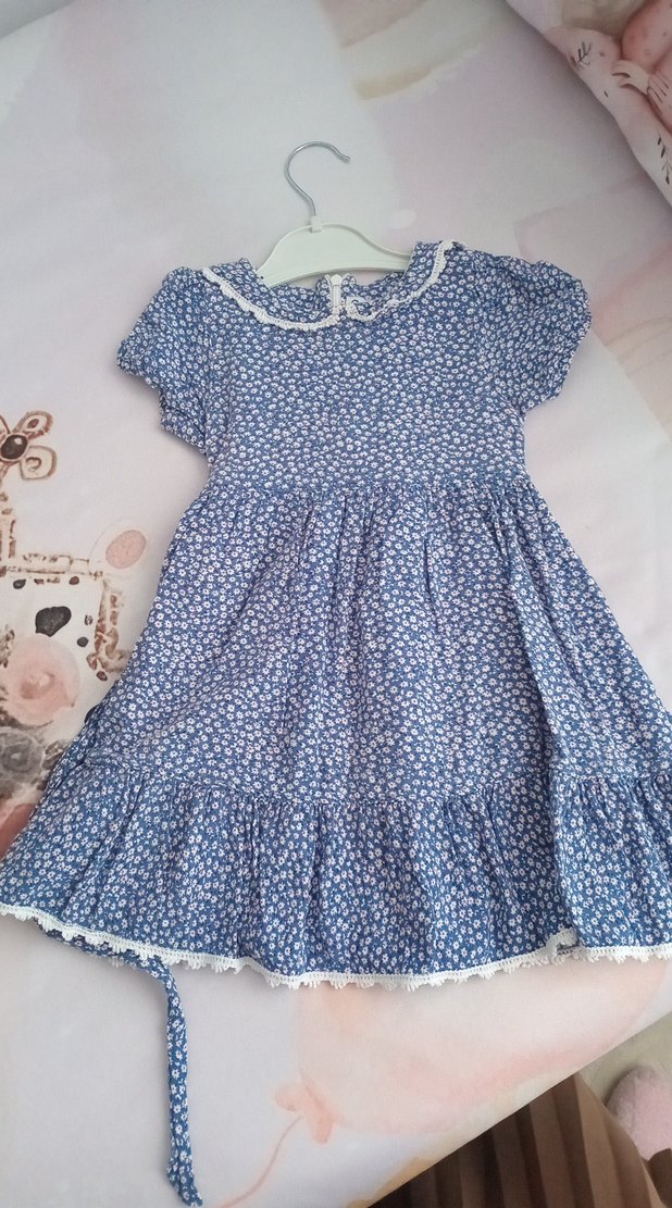 Kız Çocuk Mavi Pamuklu Fırfırlı Elbise - Görsel 2