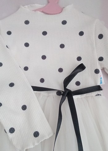 Puantiye Desenli Beyaz Kız Çocuk Elbise - Görsel 3