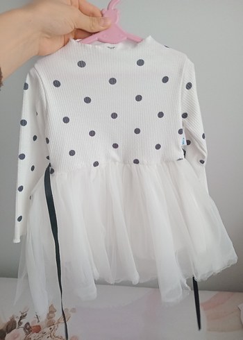 Puantiye Desenli Beyaz Kız Çocuk Elbise - Görsel 4