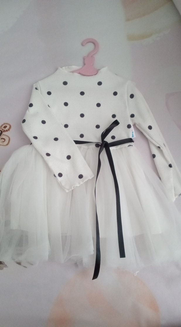 Puantiye Desenli Beyaz Kız Çocuk Elbise - Görsel 2