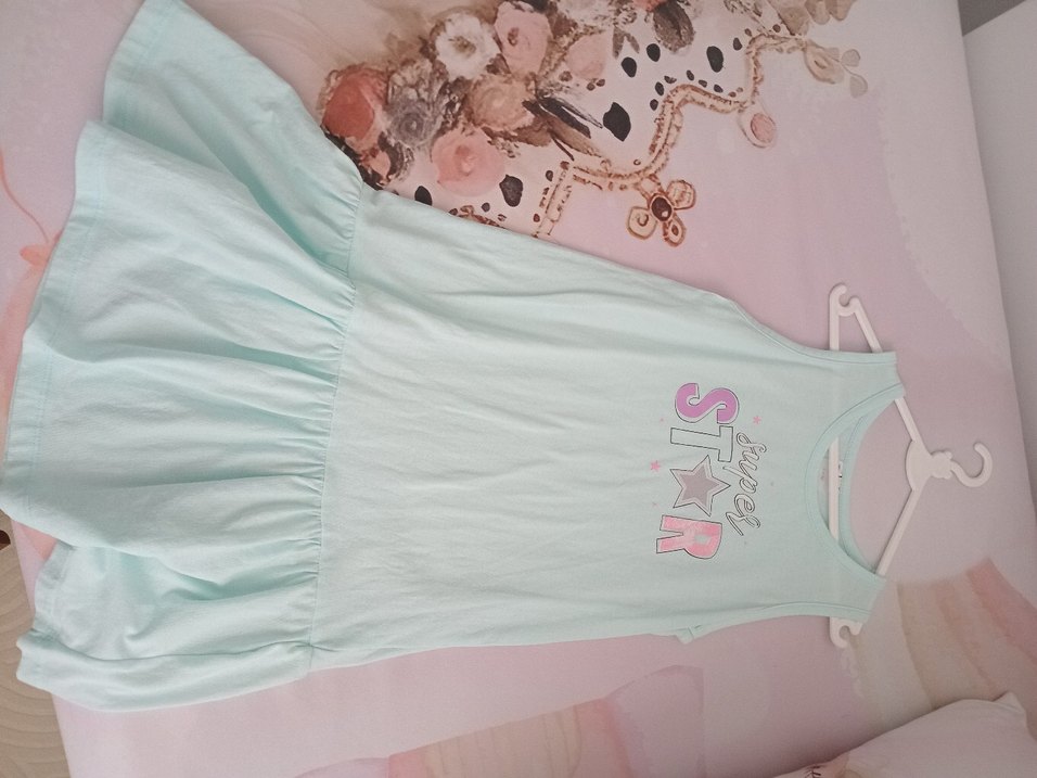 Turkuaz Kız Çocuk Kolsuz Renkli Baskılı Elbise - Görsel 2