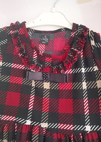 Kız Çocuk Kırmızı Ekose Fırfırlı Elbise - Görsel 3