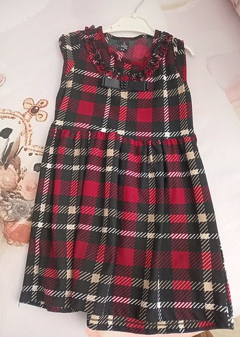 Kız Çocuk Kırmızı Ekose Fırfırlı Elbise - Görsel 2