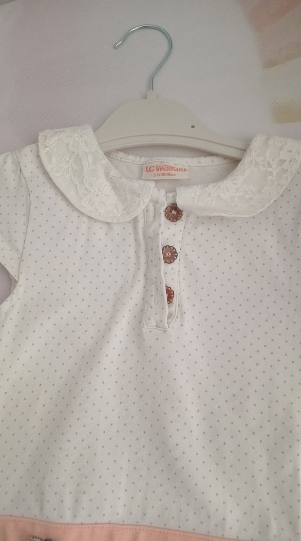 Kısa Kollu Pembe Pamuklu Kız Elbise - Görsel 2