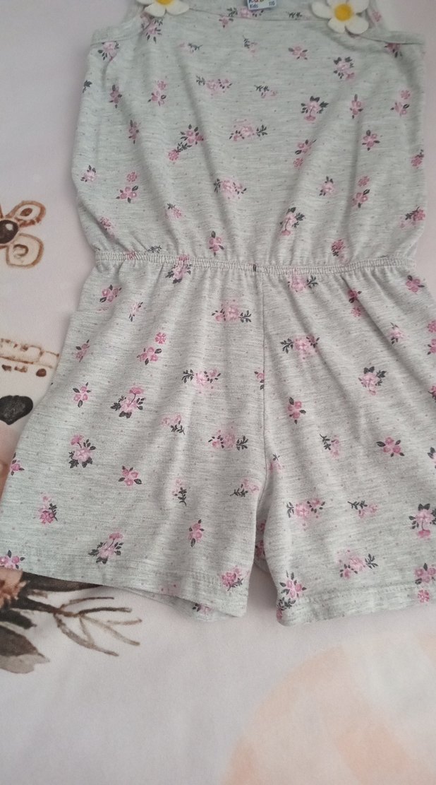 Kız Çocuk Gri Dantel Detaylı Tulum - Görsel 4