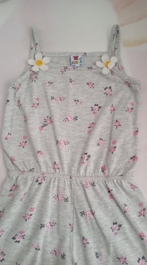 Kız Çocuk Gri Dantel Detaylı Tulum - Görsel 2