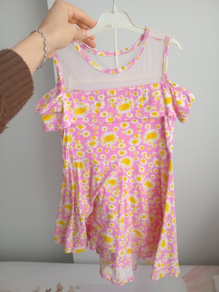 Pembe Çiçekli Kız Çocuk Elbisesi - Görsel 4