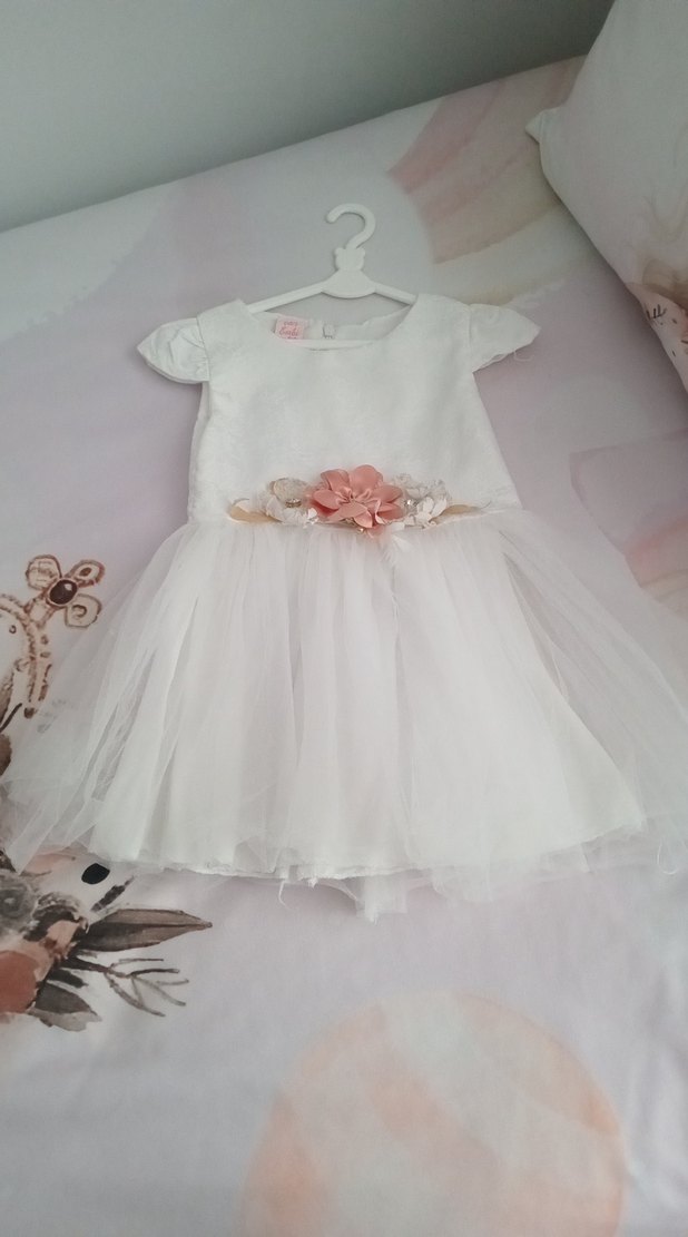 Kız Çocuk Beyaz Çiçekli Klasik Elbise - Görsel 3