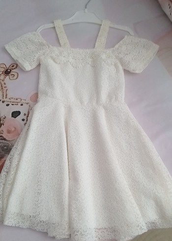 Kız Çocuk Beyaz Dantel Elbise - Görsel 2