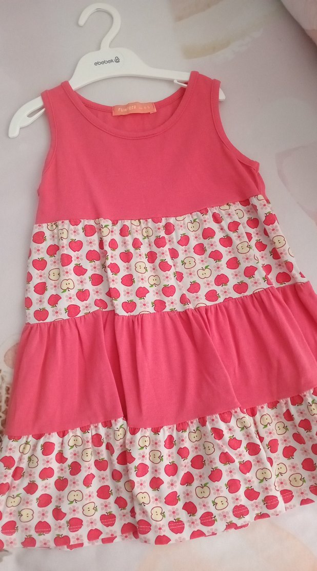 Kız Çocuk Pembe Renkli Katlı Elbise - Görsel 3