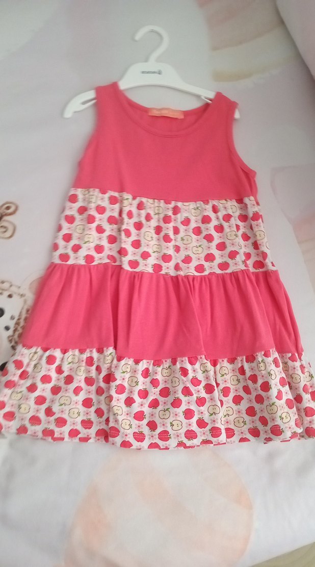 Kız Çocuk Pembe Renkli Katlı Elbise - Görsel 2