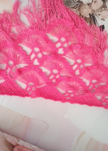 Pembe Dantelli Örgü çocuk Şal - Görsel 3