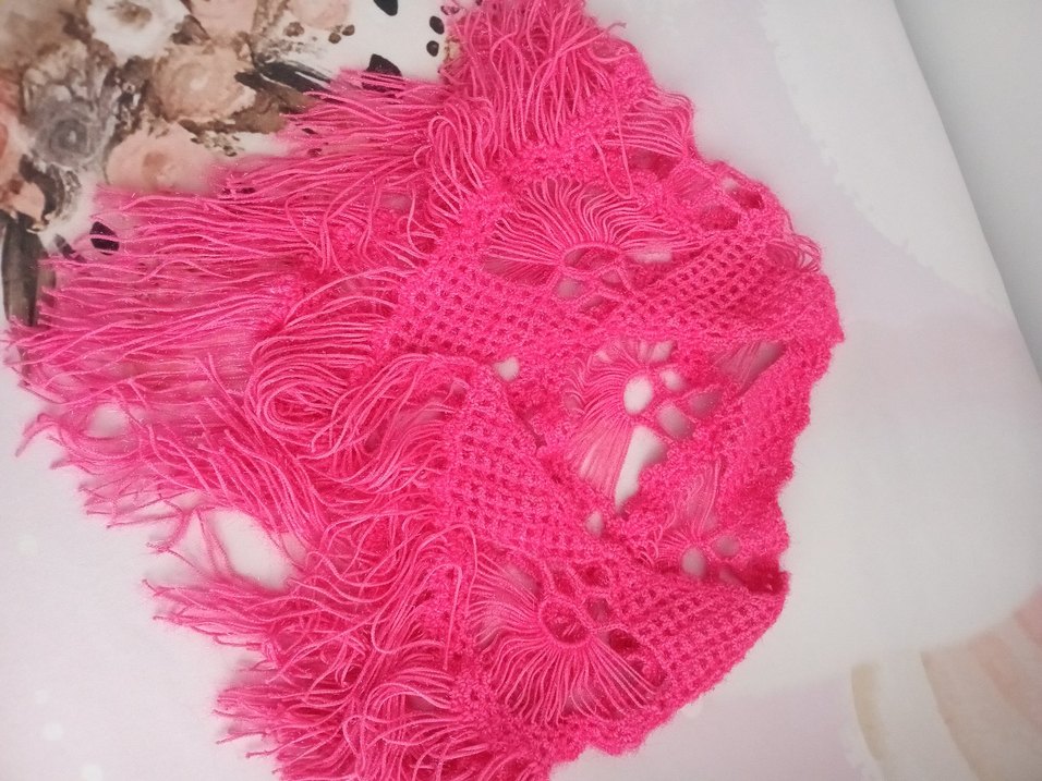 Pembe Dantelli Örgü çocuk Şal - Görsel 4