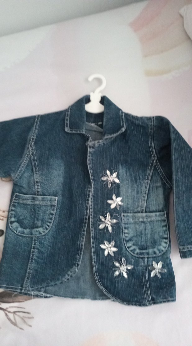 Nakışlı Mavi Kız Kot Ceket - Görsel 3