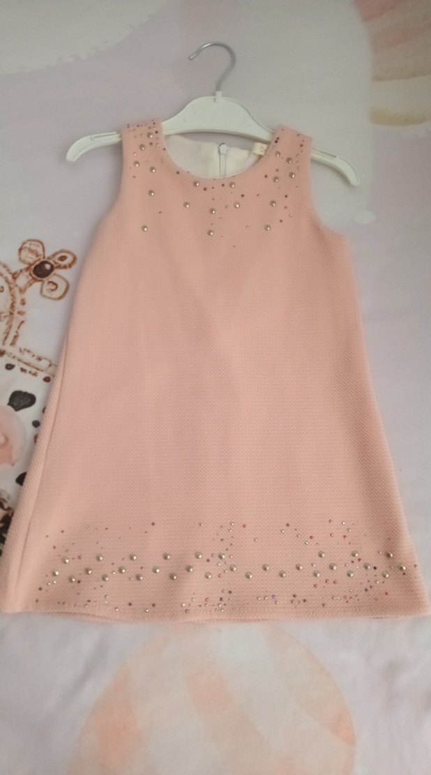 Pembe İşlemeli Payetli Kolsuz Kız Elbisesi - Görsel 3