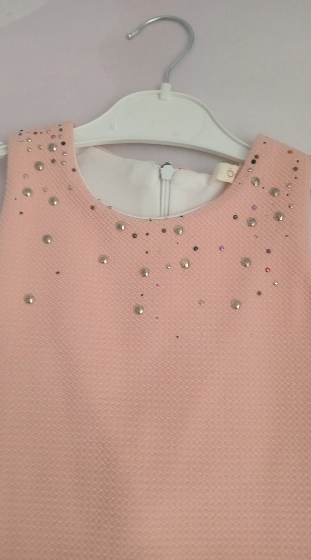 Pembe İşlemeli Payetli Kolsuz Kız Elbisesi - Görsel 2