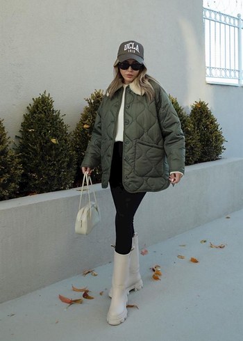 Havoş Kadın Haki Kürklü Midi Kış Ceketi - Görsel 2