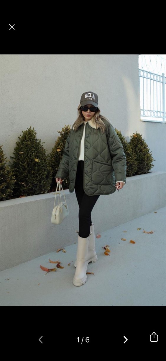 Havoş Kadın Haki Kürklü Midi Kış Ceketi - Görsel 2