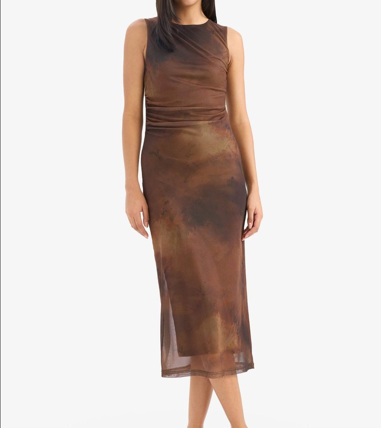 Kahverengi Midi Drapeli Elbise - Görsel 2