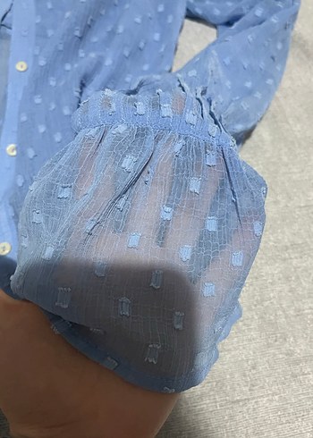 H&M nakışlı transparan gömlek - Görsel 3