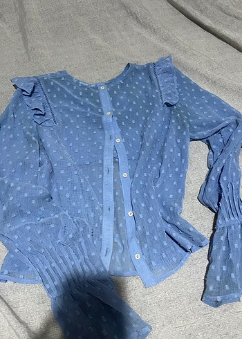 H&M nakışlı transparan gömlek - Görsel 5