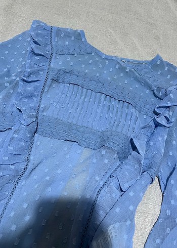 H&M nakışlı transparan gömlek - Görsel 4