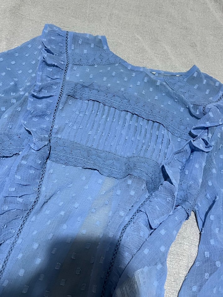 H&M nakışlı transparan gömlek - Görsel 4