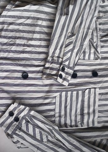 Gri Çizgili Uzun Kollu Kadın Gömlek - Görsel 3