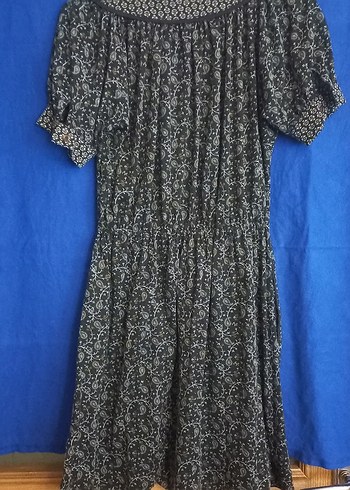 Düğmeli Bohem Desenli Gri Elbise - Görsel 3